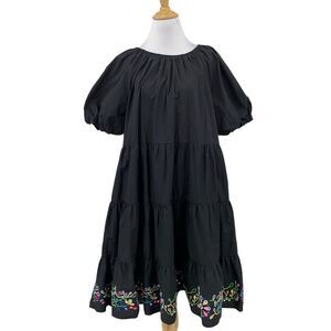 Johnny Was Dress Women Medium M Black Love Amanza Eyelet Embroidered Tiered Boho